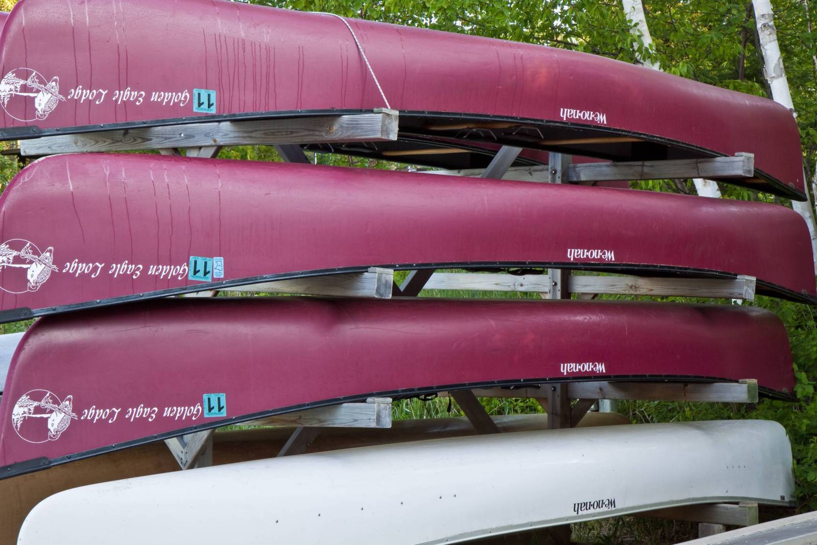 Canoes on storage rack